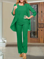 Tailleur-pantalon en mousseline à col rond pour la mère de la mariée 