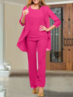 Tailleur-pantalon en mousseline à col rond pour la mère de la mariée 