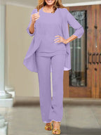 Tailleur-pantalon en mousseline à col rond pour la mère de la mariée 
