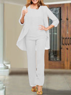 Tailleur-pantalon en mousseline à col rond pour la mère de la mariée 