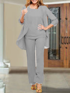 Tailleur-pantalon en mousseline à col rond pour la mère de la mariée 
