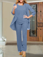Tailleur-pantalon en mousseline à col rond pour la mère de la mariée 