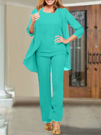 Tailleur-pantalon en mousseline à col rond pour la mère de la mariée 