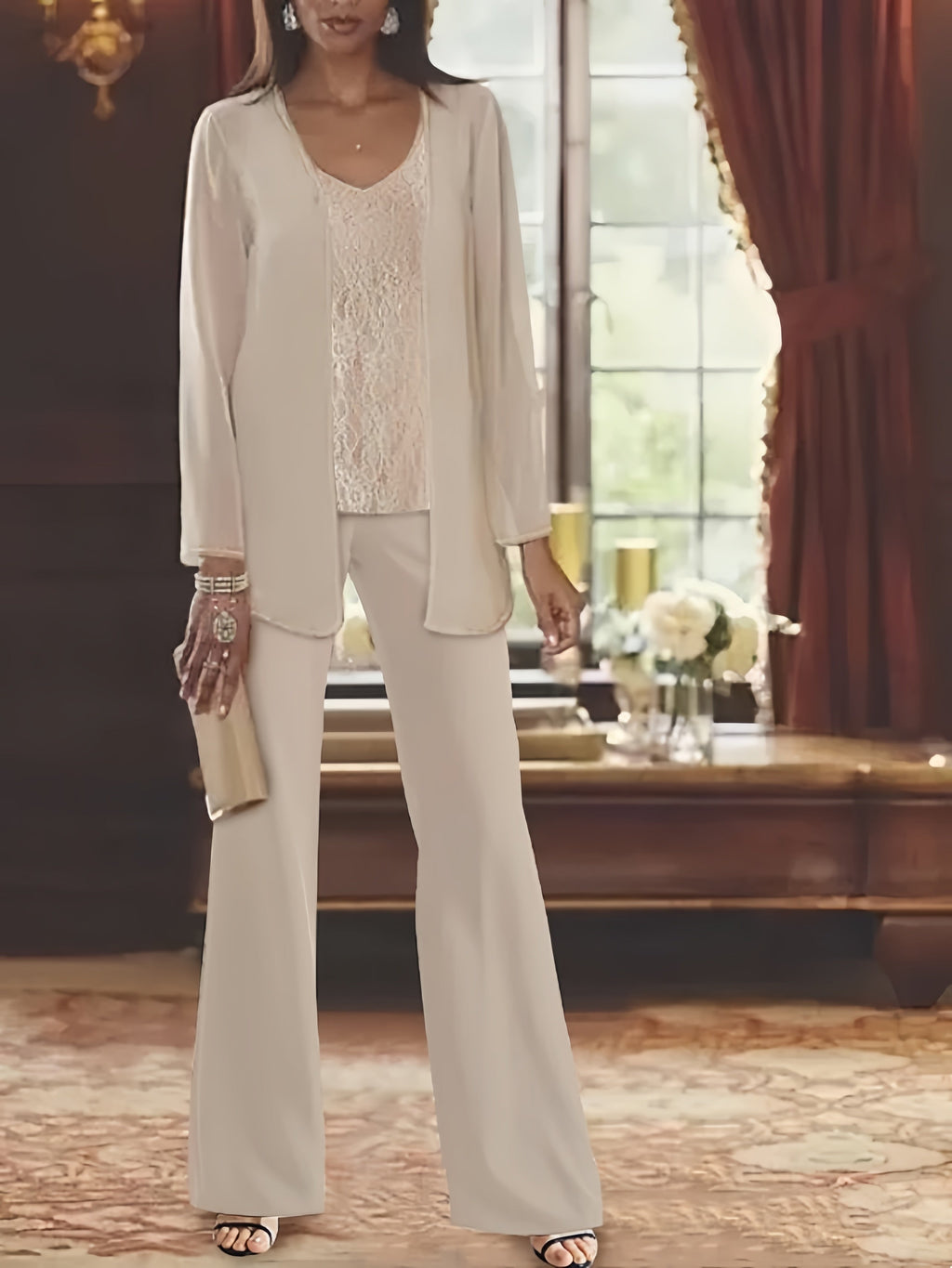 Tailleurs-pantalons en mousseline pour la mère de la mariée, avec veste 