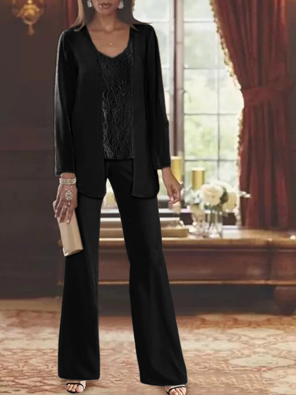 Tailleurs-pantalons en mousseline pour la mère de la mariée, avec veste 