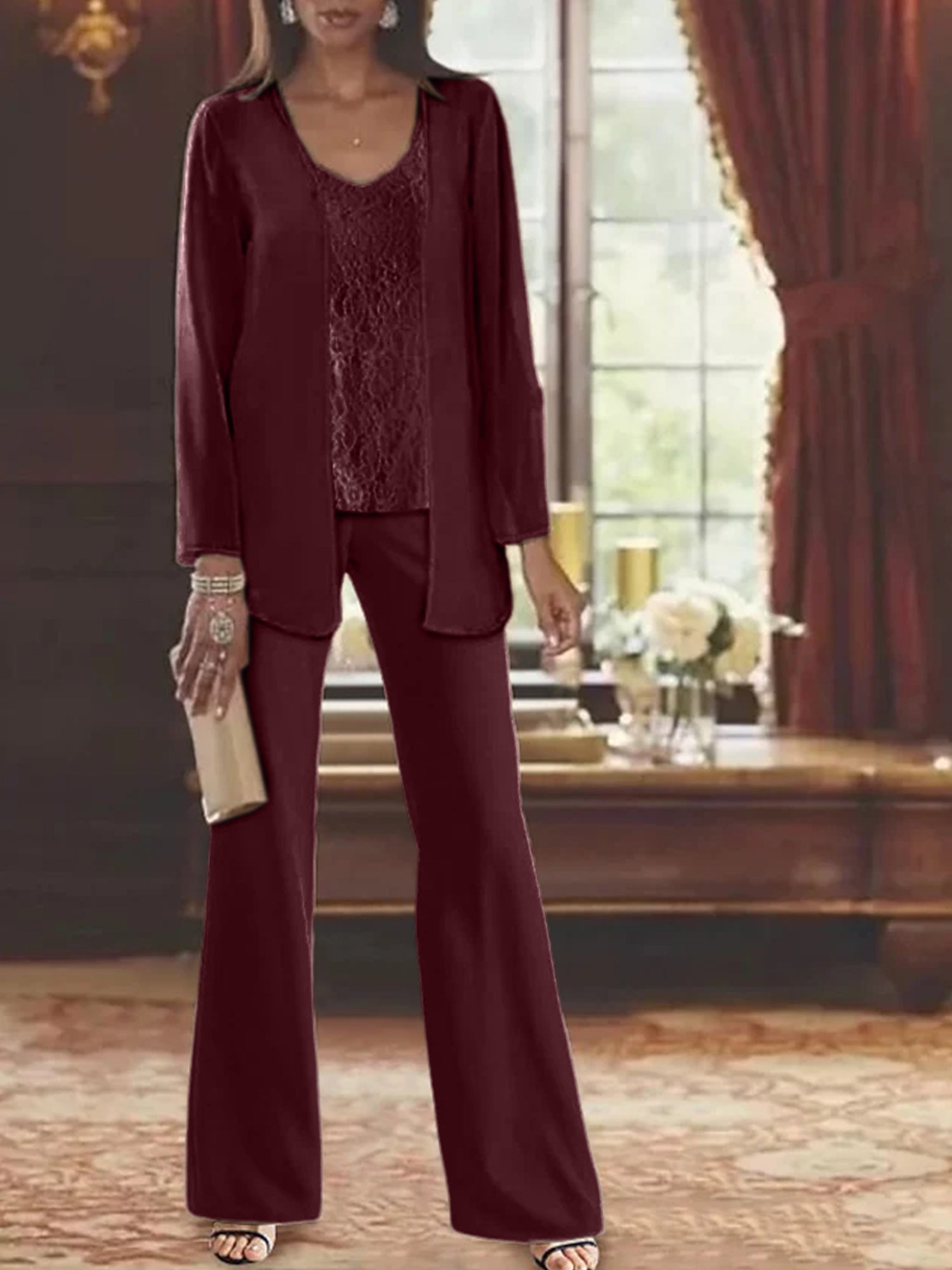 Tailleurs-pantalons en mousseline pour la mère de la mariée, avec veste 
