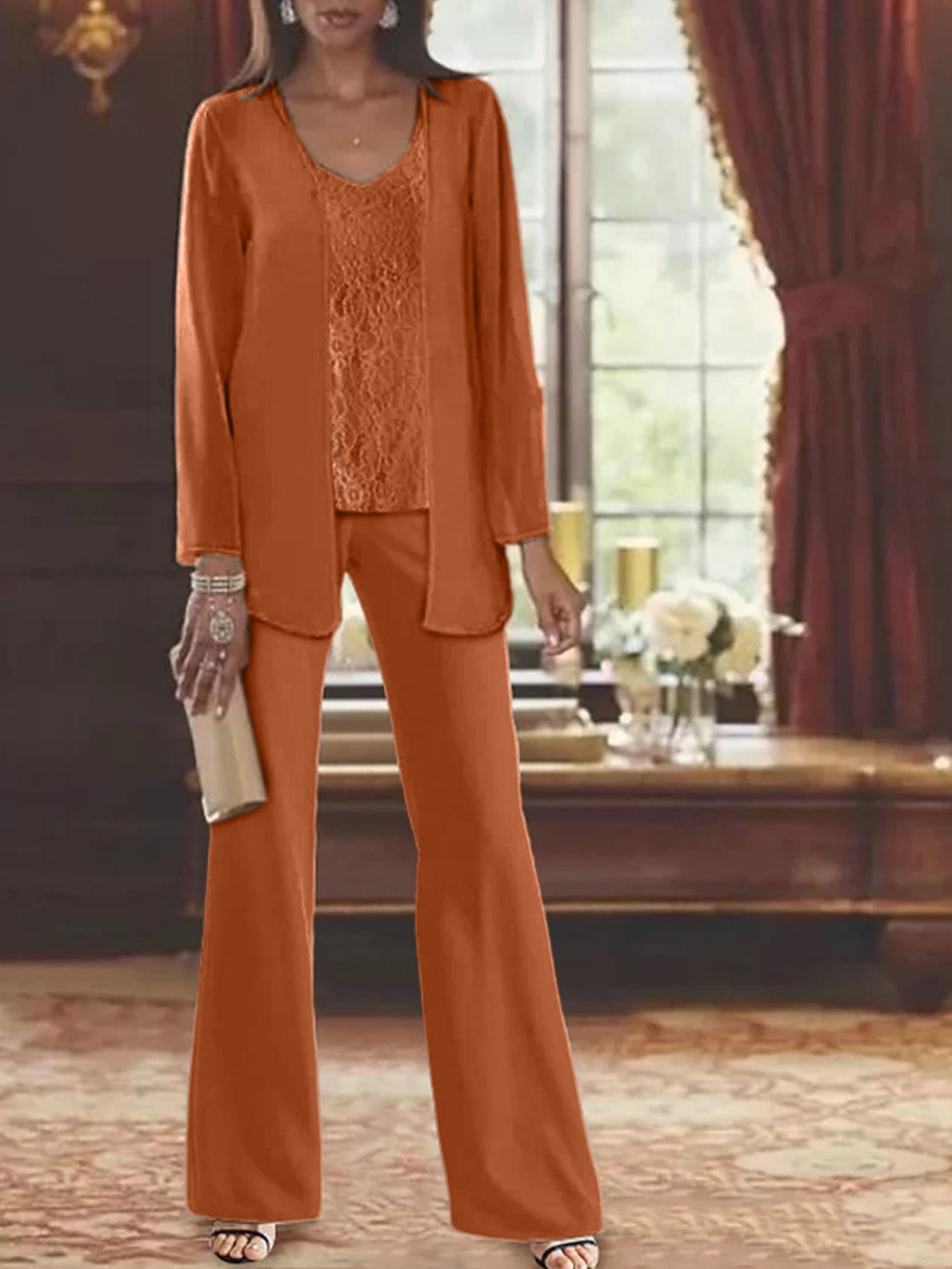 Tailleurs-pantalons en mousseline pour la mère de la mariée, avec veste 