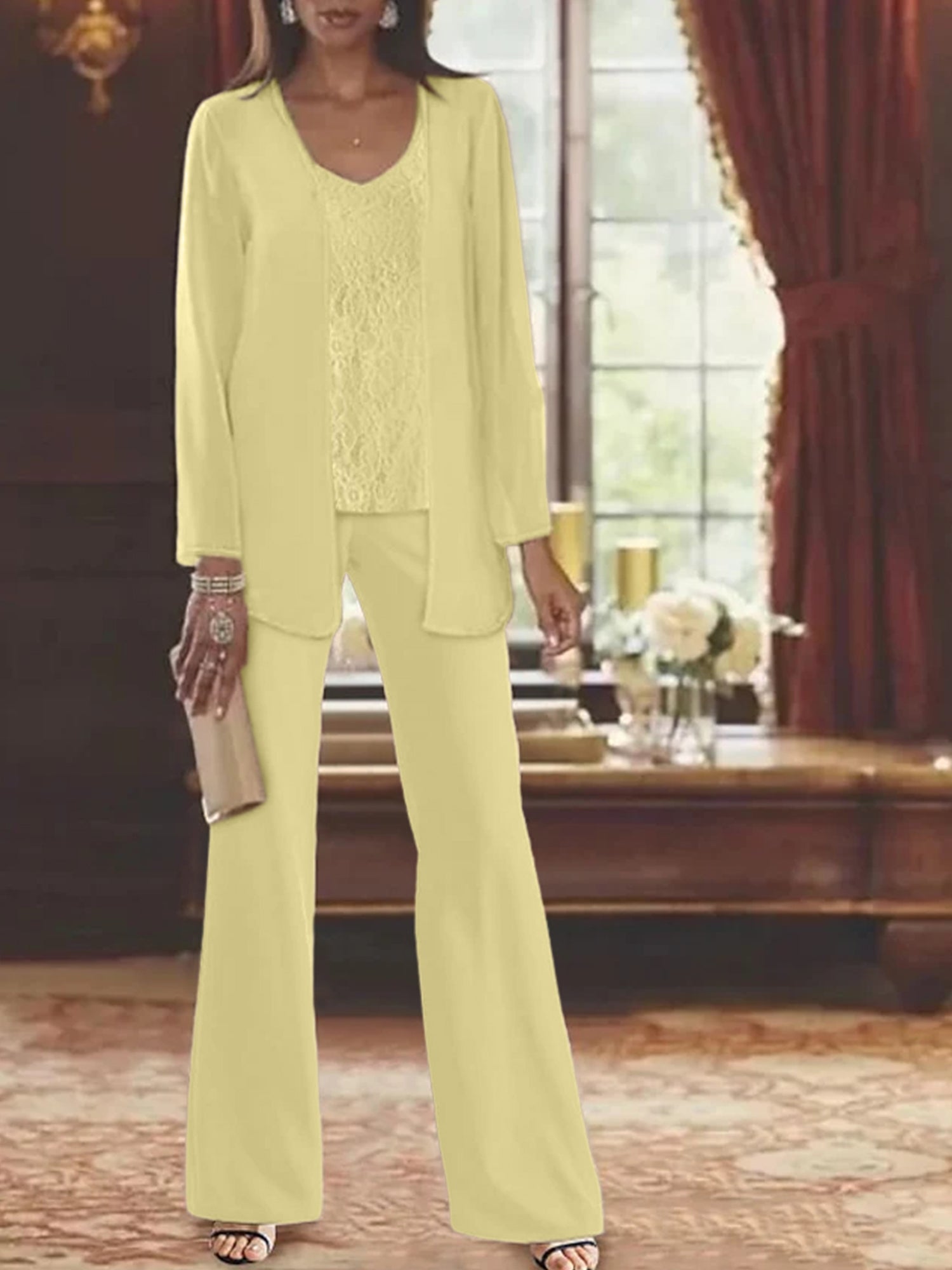Tailleurs-pantalons en mousseline pour la mère de la mariée, avec veste 