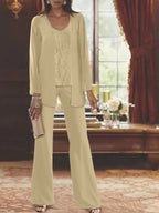 Tailleurs-pantalons en mousseline pour la mère de la mariée, avec veste 
