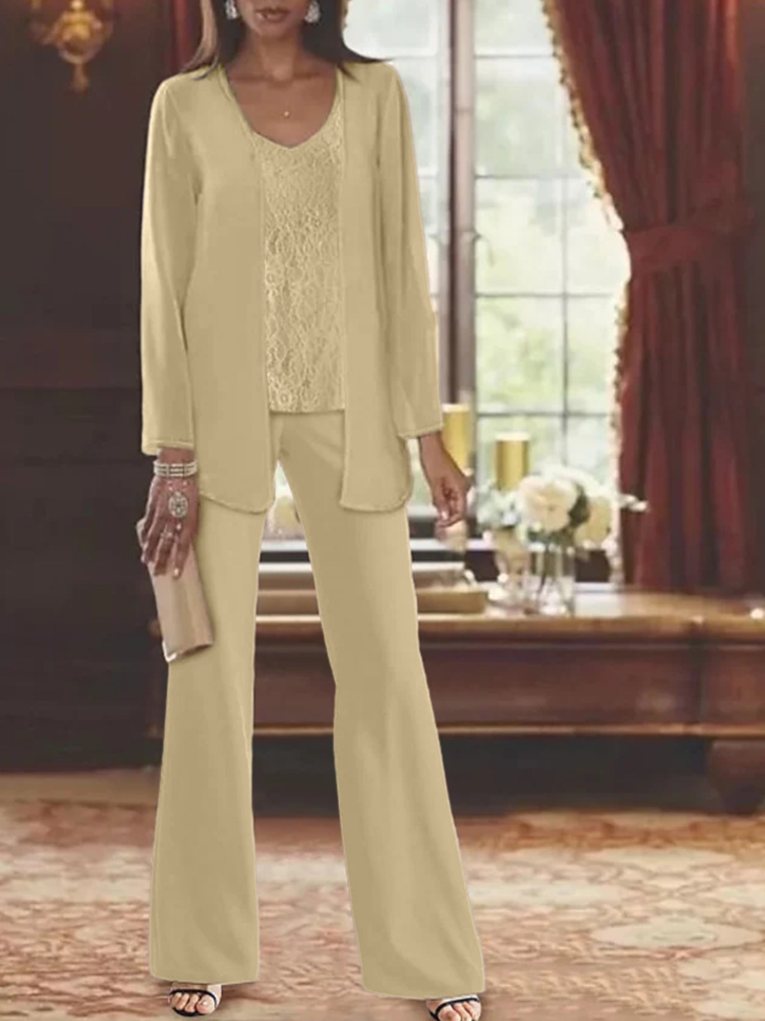 Tailleurs-pantalons en mousseline pour la mère de la mariée, avec veste 