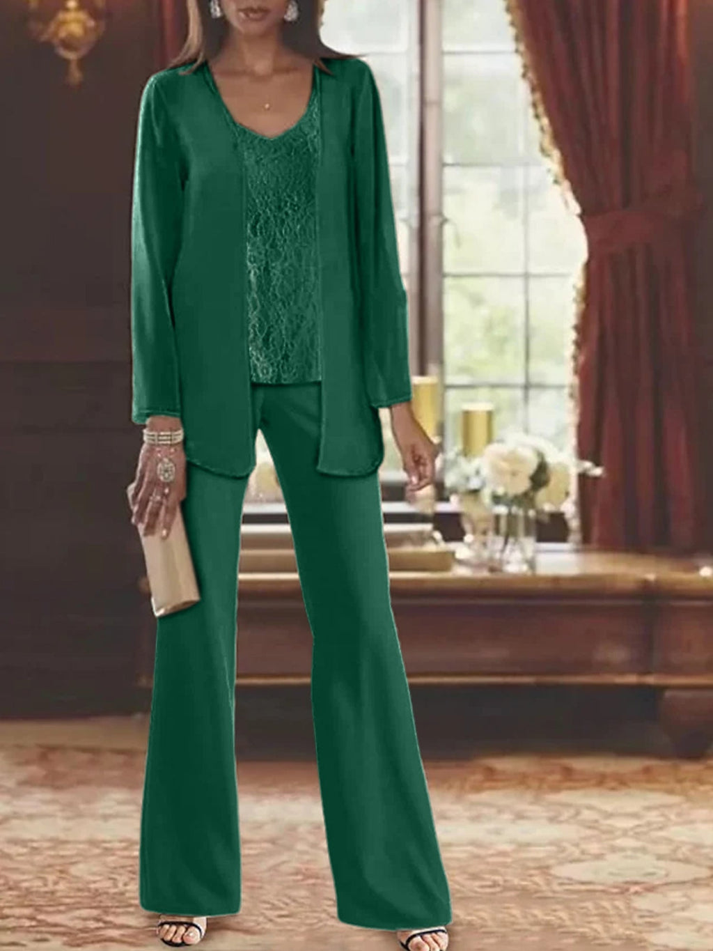 Tailleurs-pantalons en mousseline pour la mère de la mariée, avec veste 