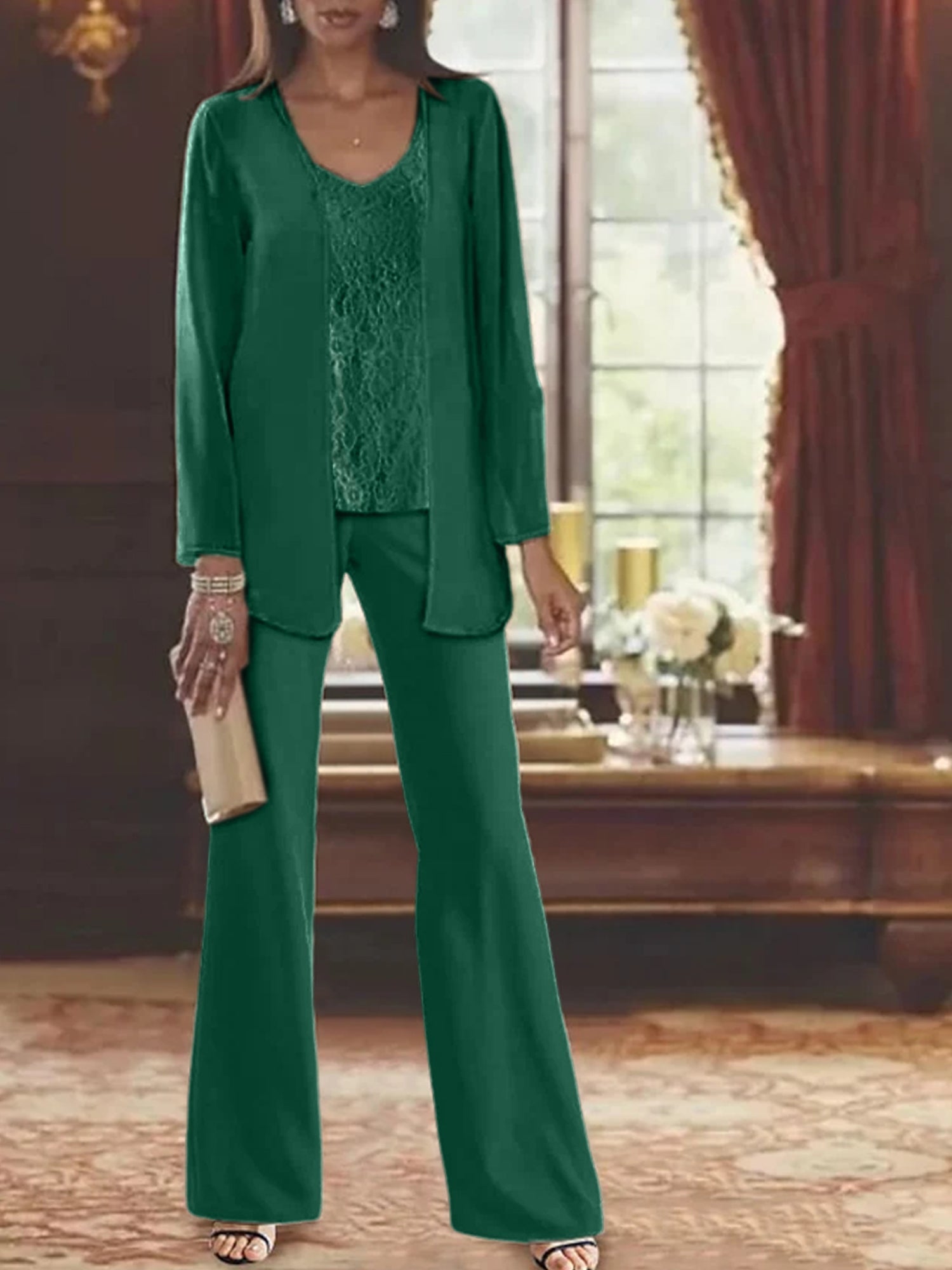 Tailleurs-pantalons en mousseline pour la mère de la mariée, avec veste 