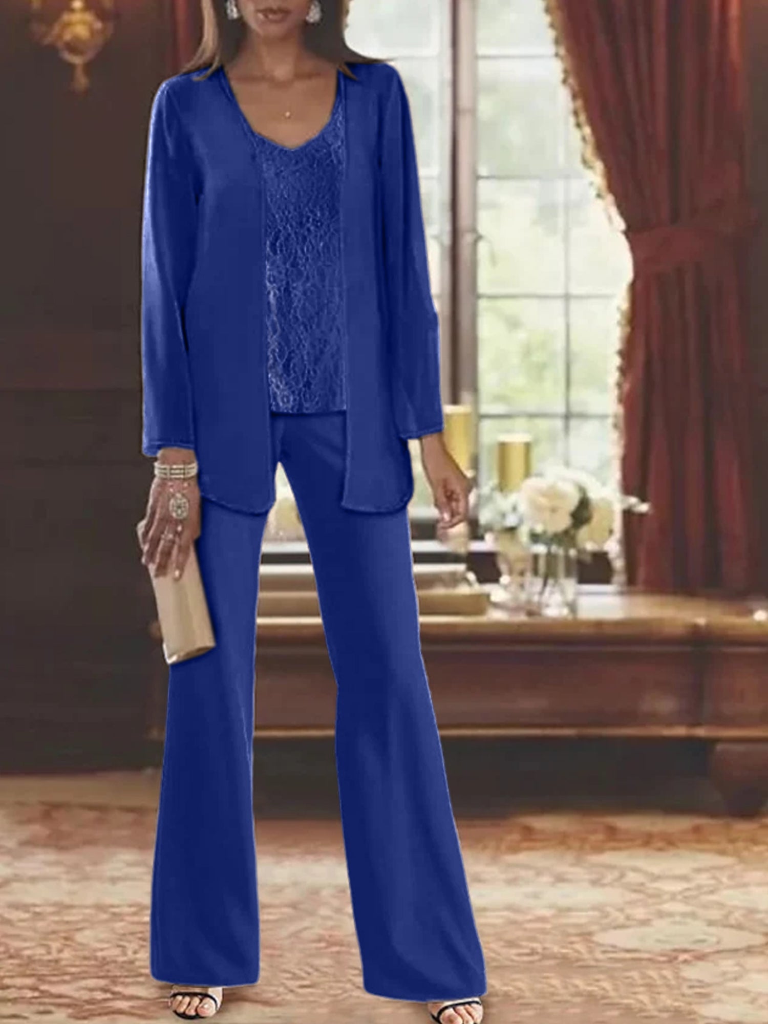 Tailleurs-pantalons en mousseline pour la mère de la mariée, avec veste 