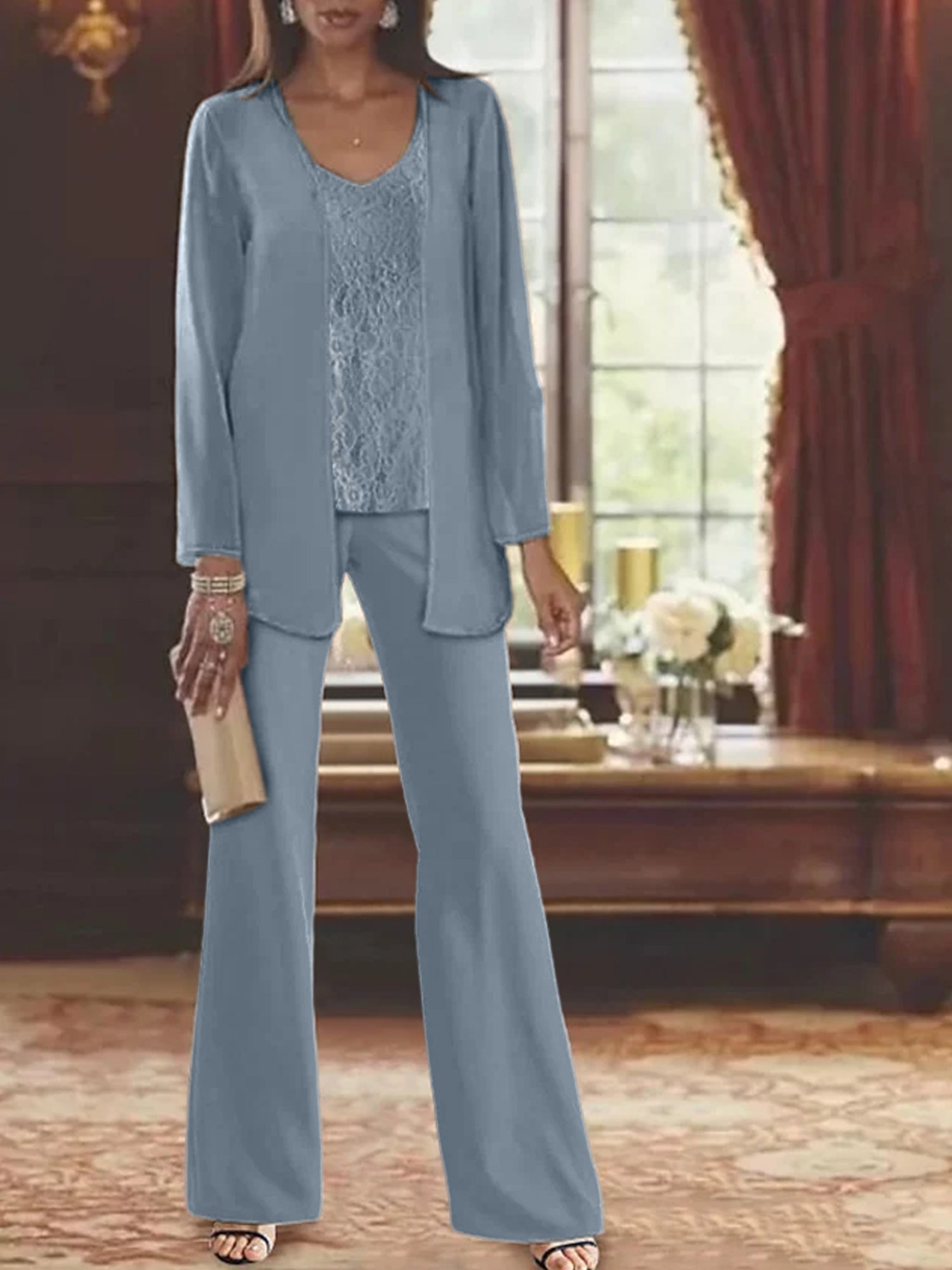Tailleurs-pantalons en mousseline pour la mère de la mariée, avec veste 