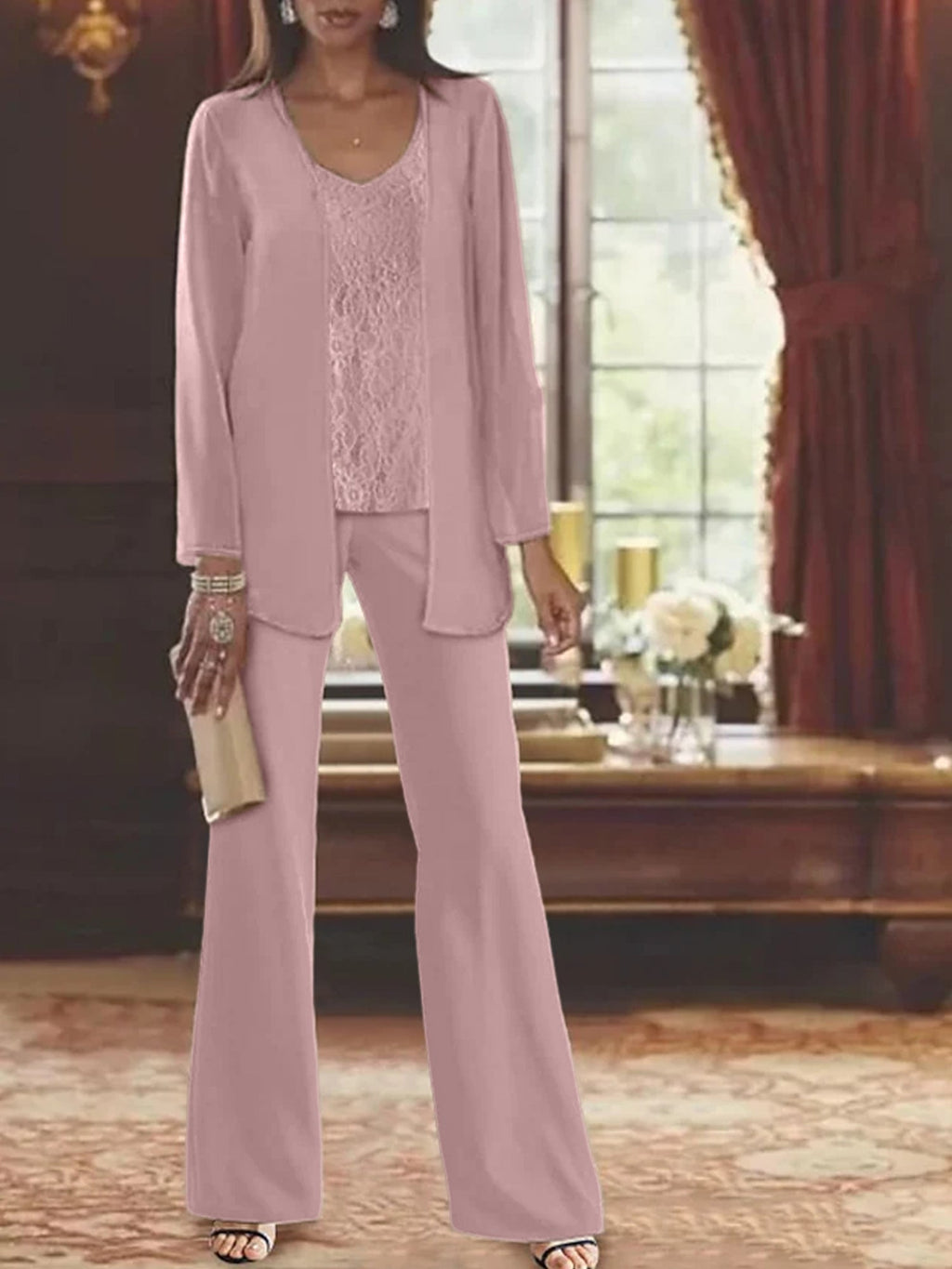 Tailleurs-pantalons en mousseline pour la mère de la mariée, avec veste 