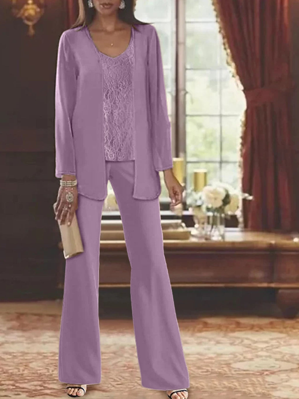 Tailleurs-pantalons en mousseline pour la mère de la mariée, avec veste 