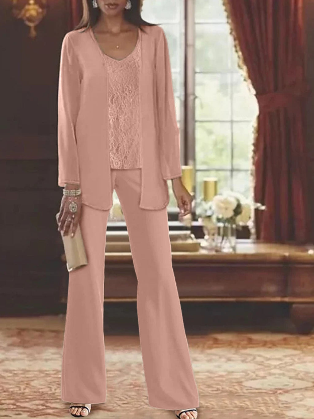 Tailleurs-pantalons en mousseline pour la mère de la mariée, avec veste 