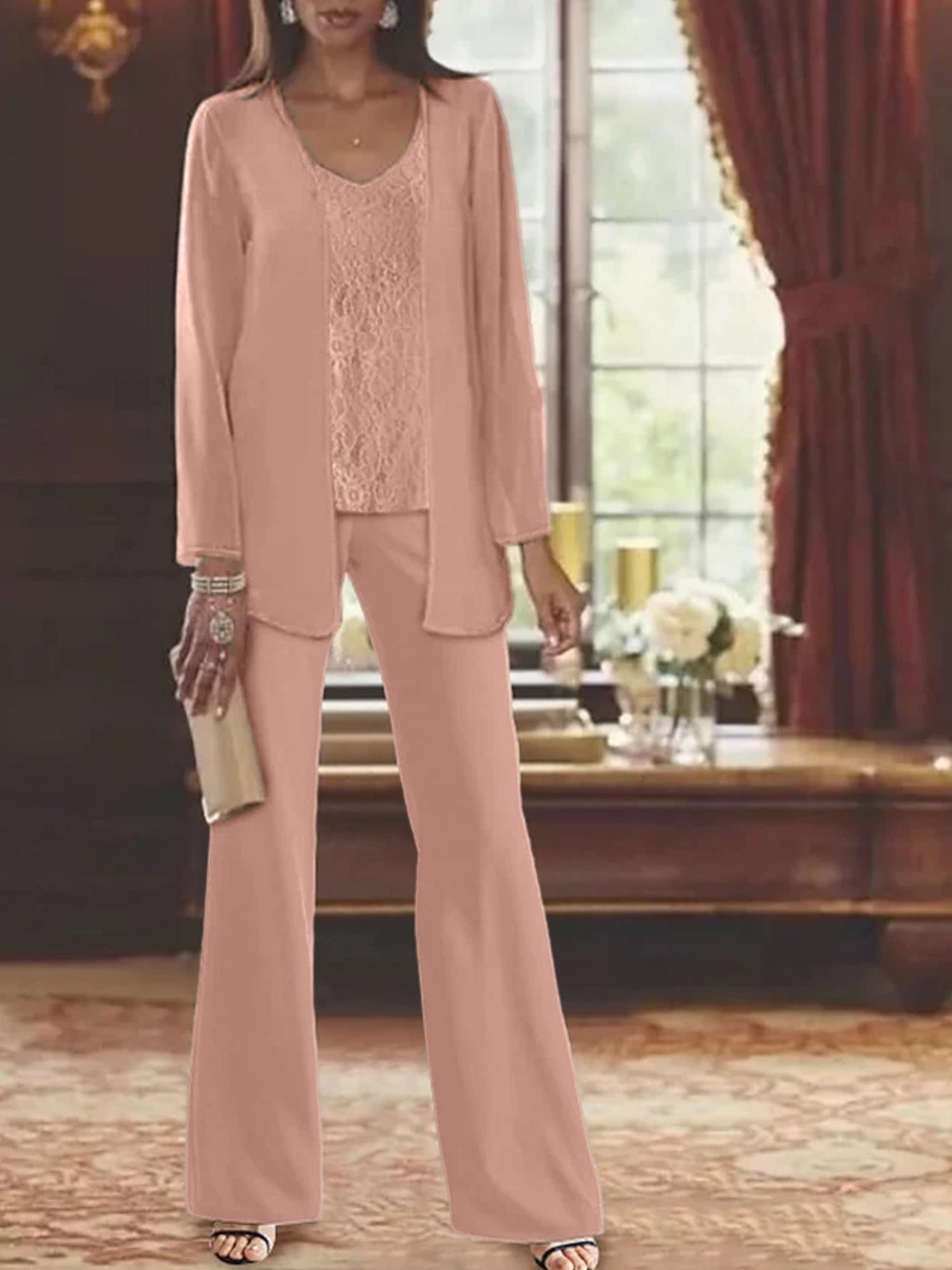 Tailleurs-pantalons en mousseline pour la mère de la mariée, avec veste 