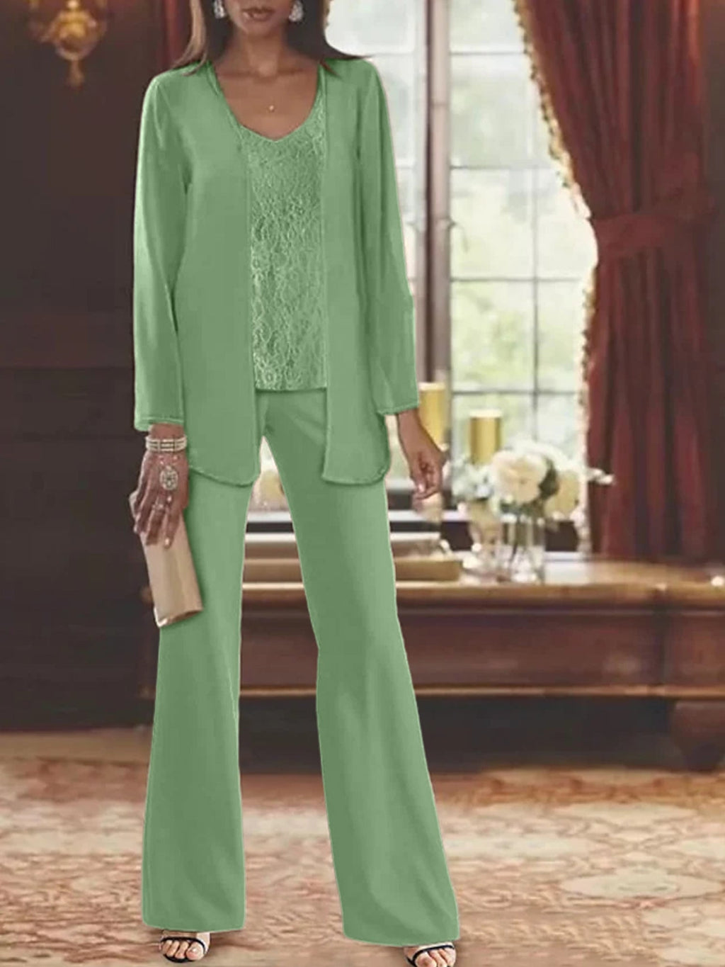 Tailleurs-pantalons en mousseline pour la mère de la mariée, avec veste 
