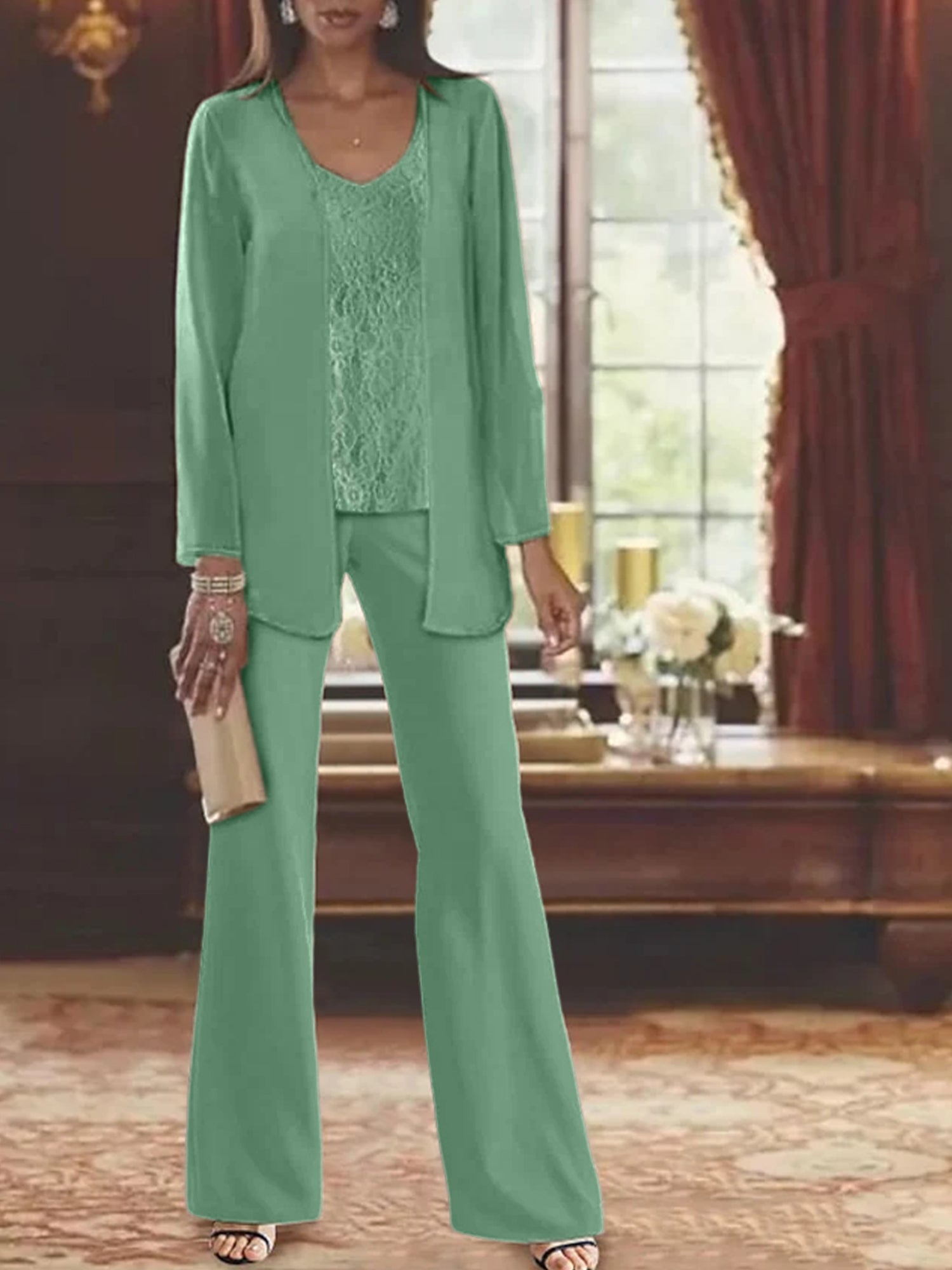 Tailleurs-pantalons en mousseline pour la mère de la mariée, avec veste 