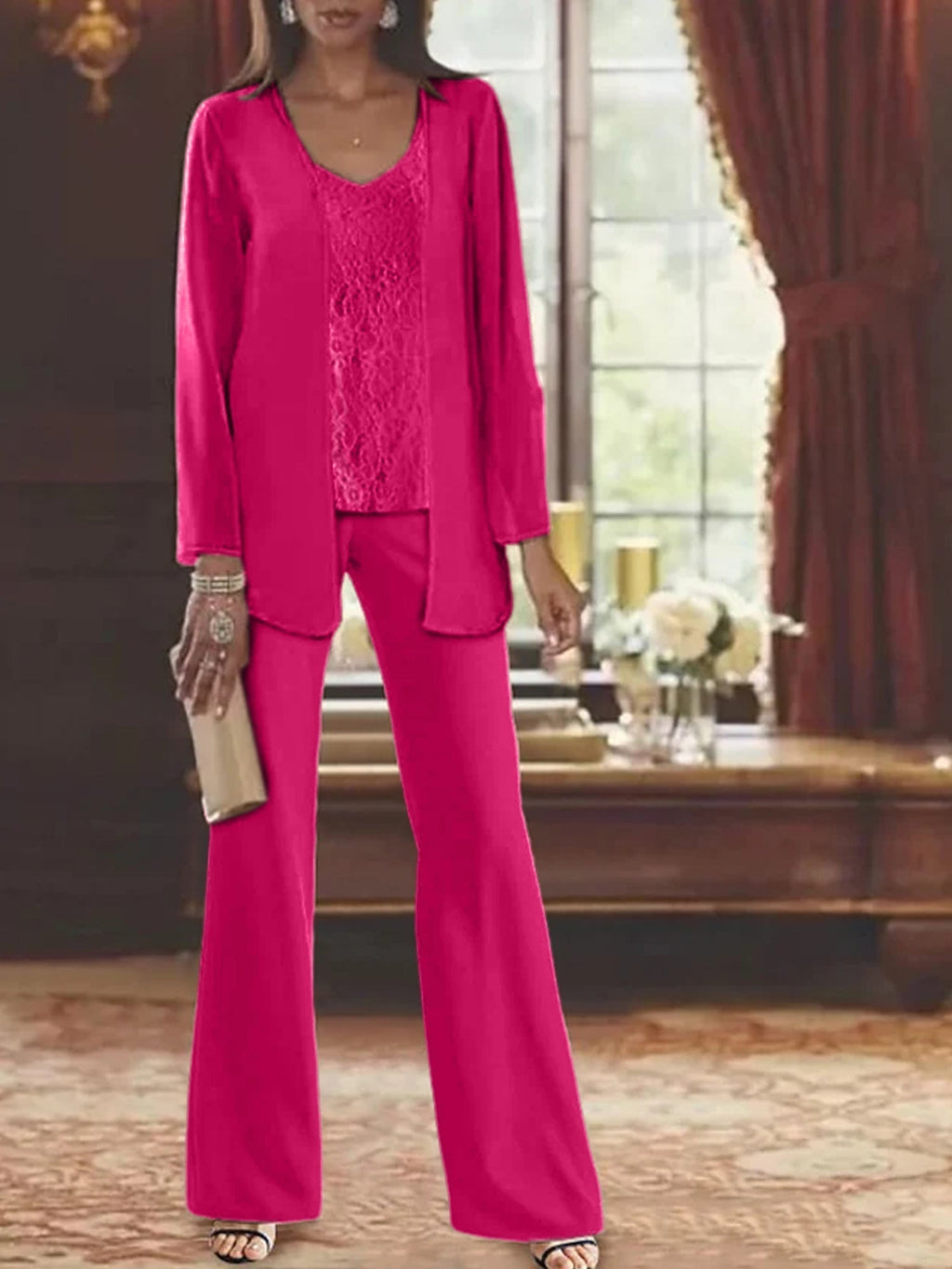 Tailleurs-pantalons en mousseline pour la mère de la mariée, avec veste 