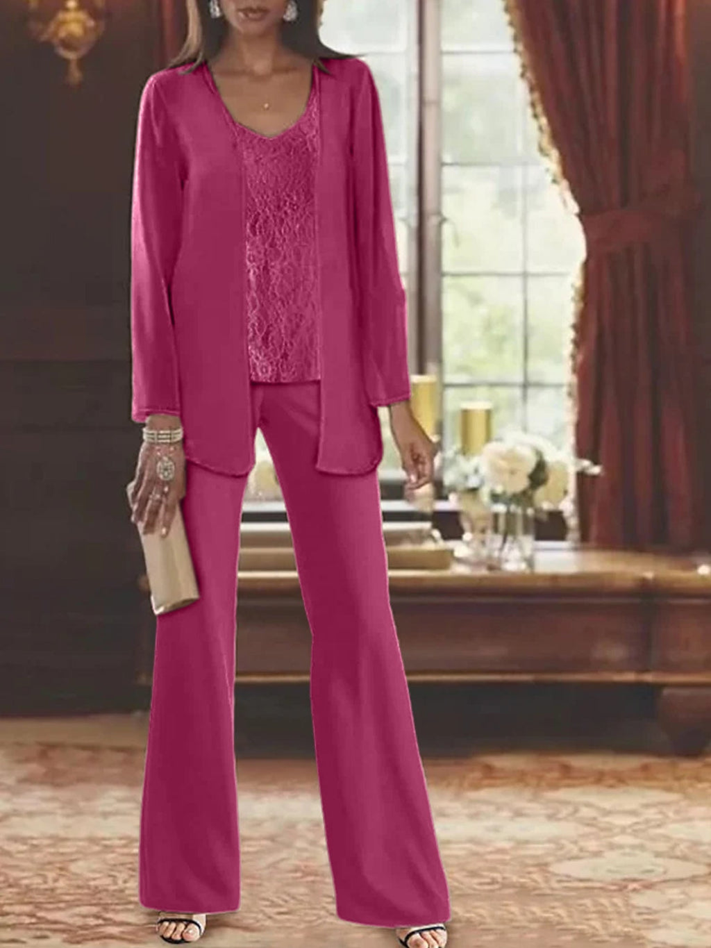Tailleurs-pantalons en mousseline pour la mère de la mariée, avec veste 