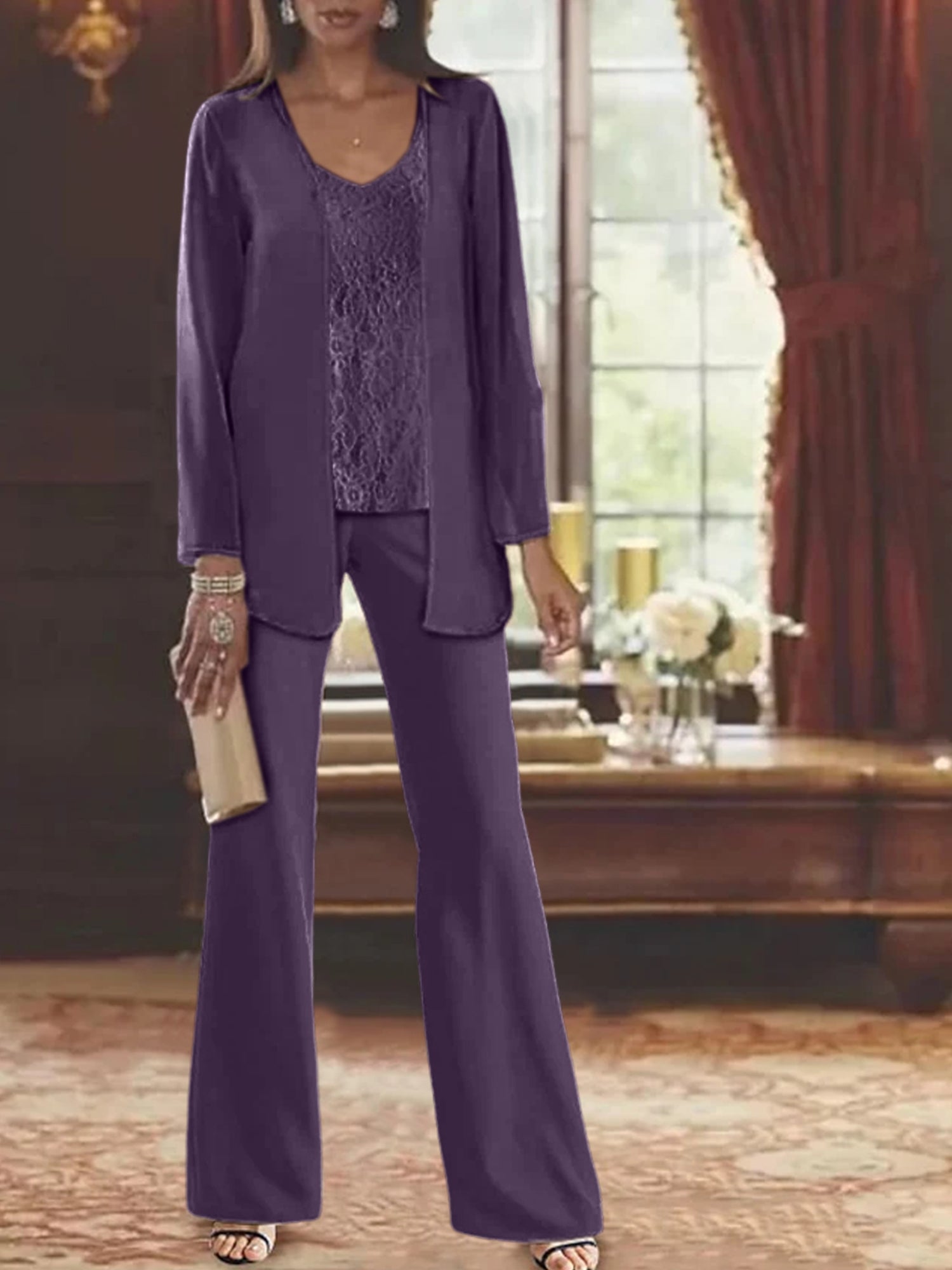 Tailleurs-pantalons en mousseline pour la mère de la mariée, avec veste 