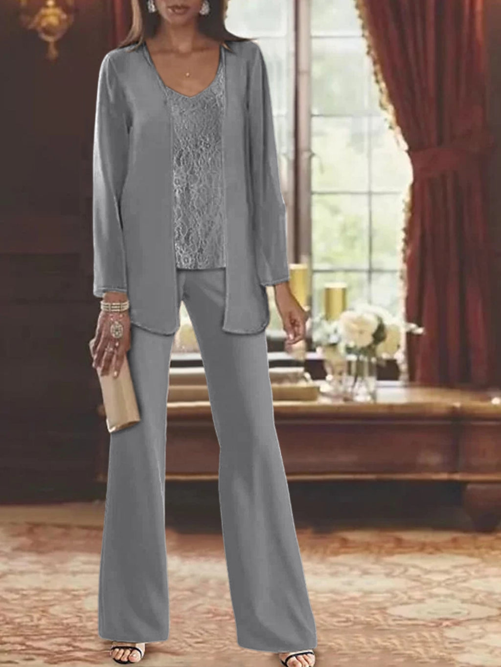 Tailleurs-pantalons en mousseline pour la mère de la mariée, avec veste 