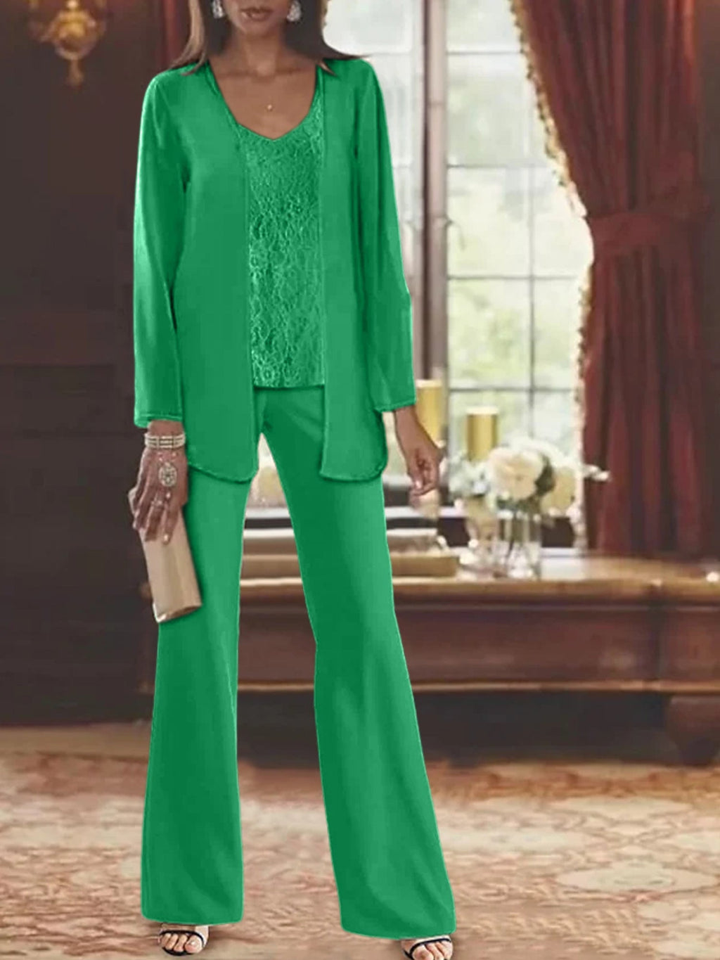Tailleurs-pantalons en mousseline pour la mère de la mariée, avec veste 