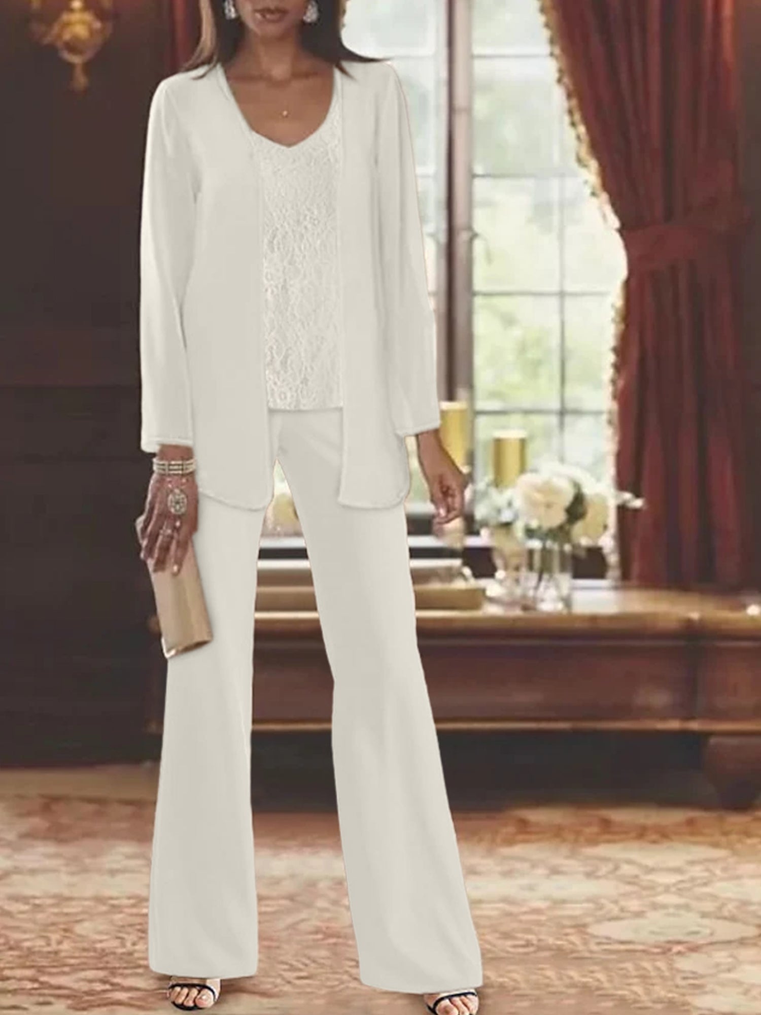 Tailleurs-pantalons en mousseline pour la mère de la mariée, avec veste 