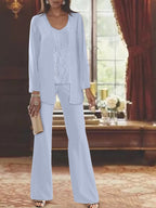 Tailleurs-pantalons en mousseline pour la mère de la mariée, avec veste 