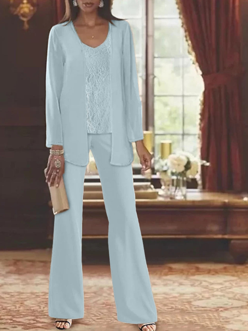 Tailleurs-pantalons en mousseline pour la mère de la mariée, avec veste 