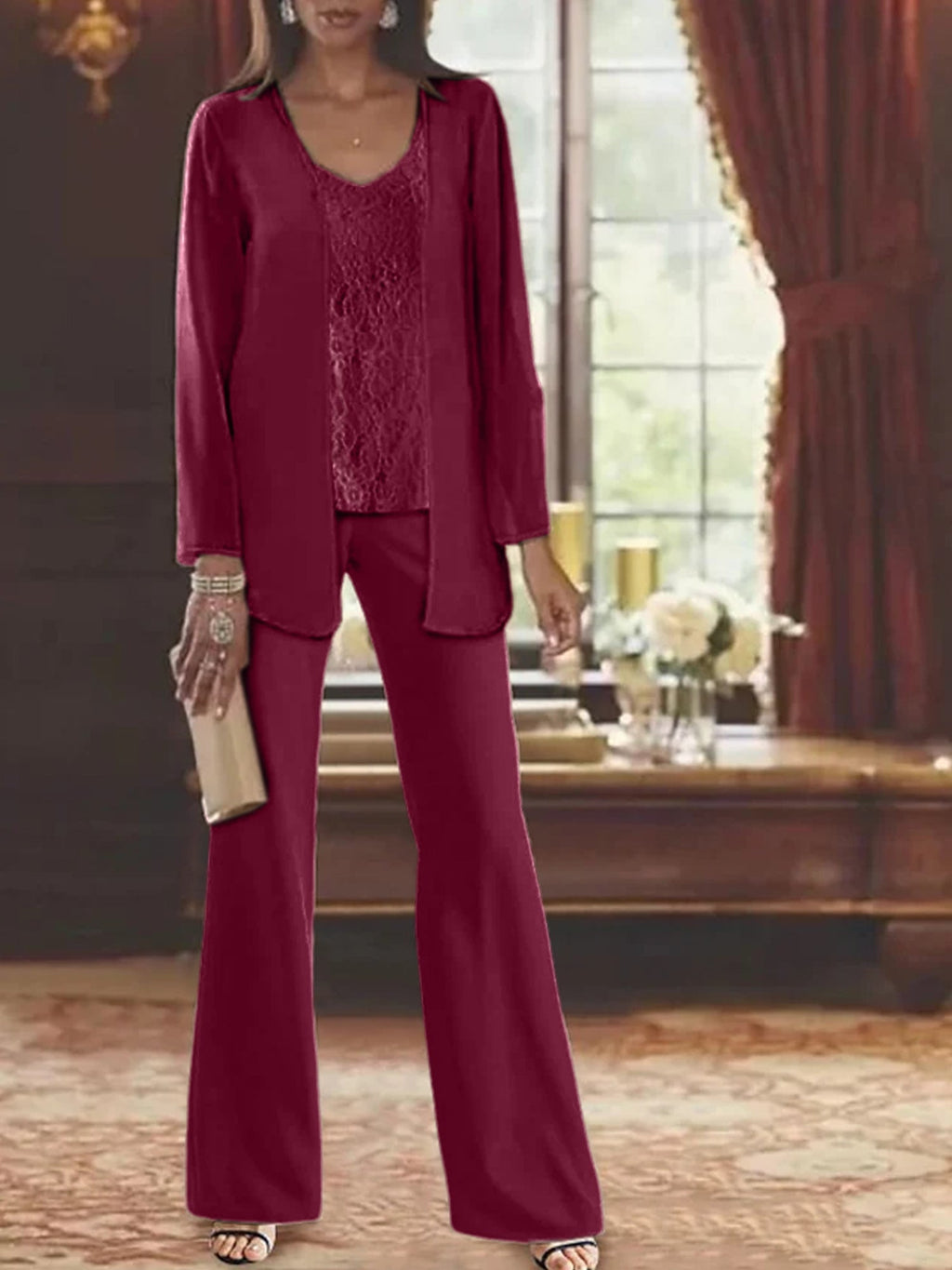 Tailleurs-pantalons en mousseline pour la mère de la mariée, avec veste 