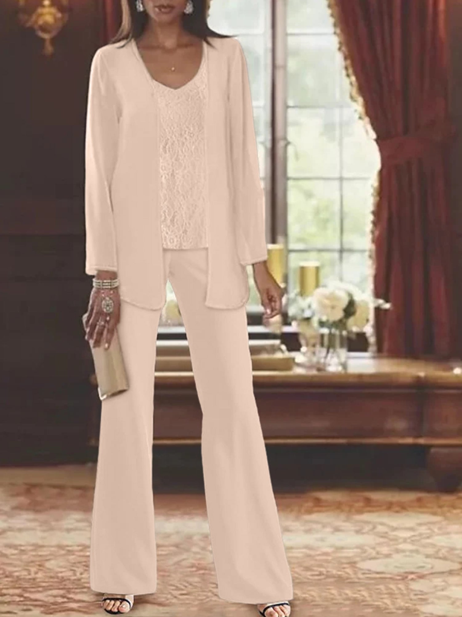 Tailleurs-pantalons en mousseline pour la mère de la mariée, avec veste 