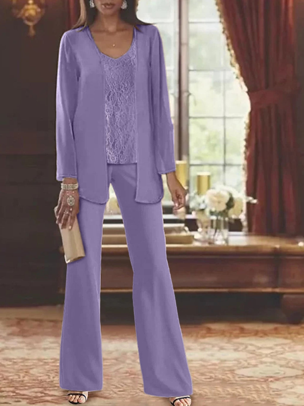 Tailleurs-pantalons en mousseline pour la mère de la mariée, avec veste 