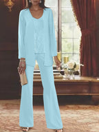 Tailleurs-pantalons en mousseline pour la mère de la mariée, avec veste 