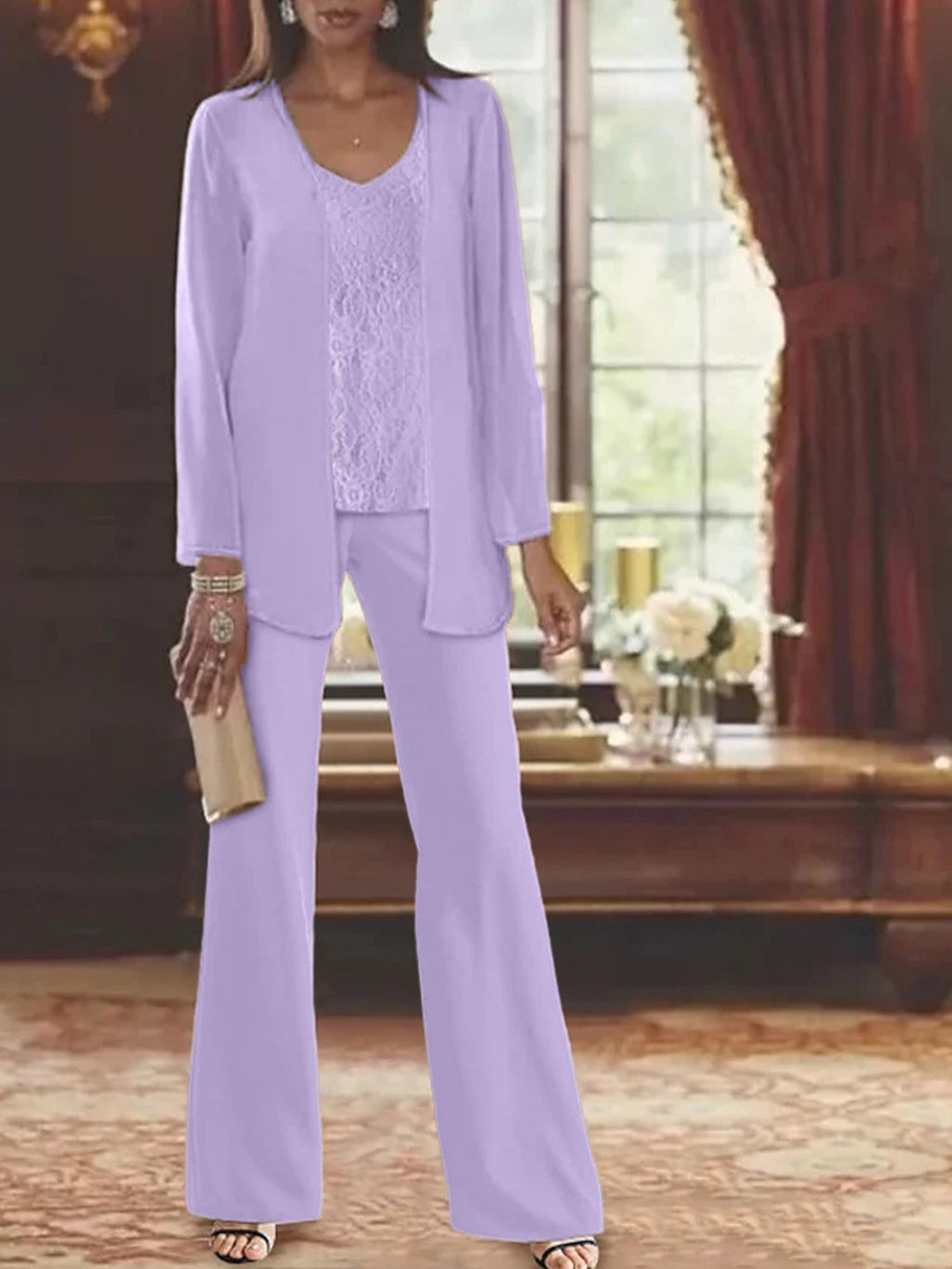 Tailleurs-pantalons en mousseline pour la mère de la mariée, avec veste 