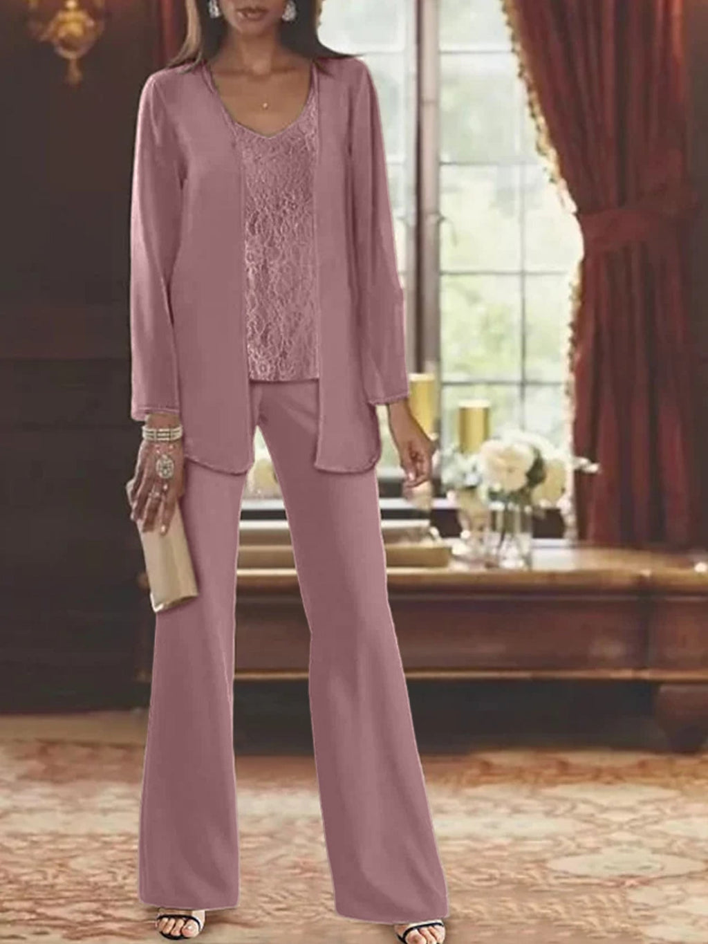 Tailleurs-pantalons en mousseline pour la mère de la mariée, avec veste 