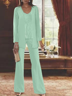 Tailleurs-pantalons en mousseline pour la mère de la mariée, avec veste 