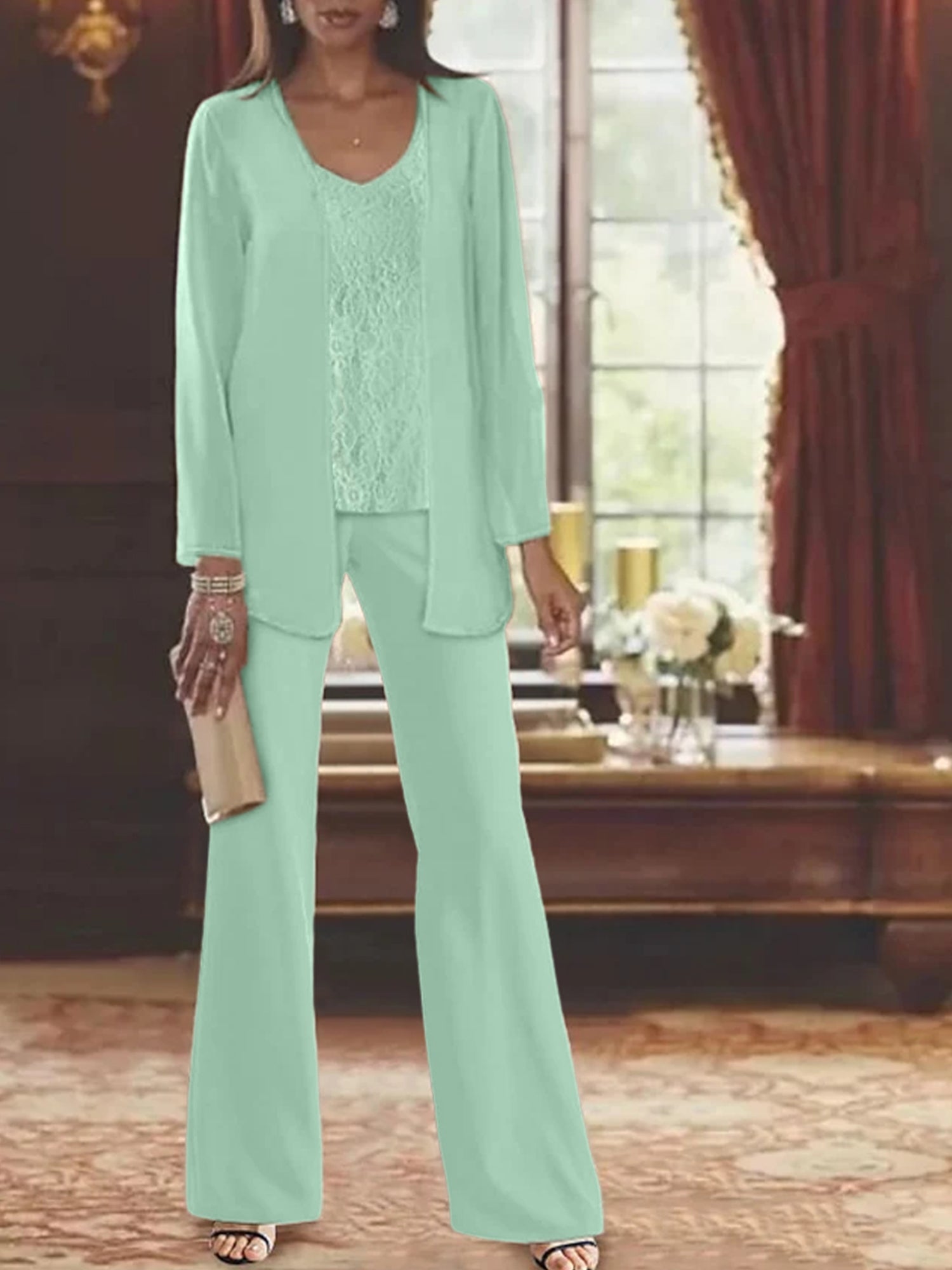 Tailleurs-pantalons en mousseline pour la mère de la mariée, avec veste 