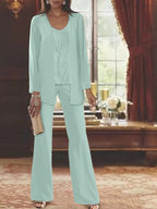 Tailleurs-pantalons en mousseline pour la mère de la mariée, avec veste 