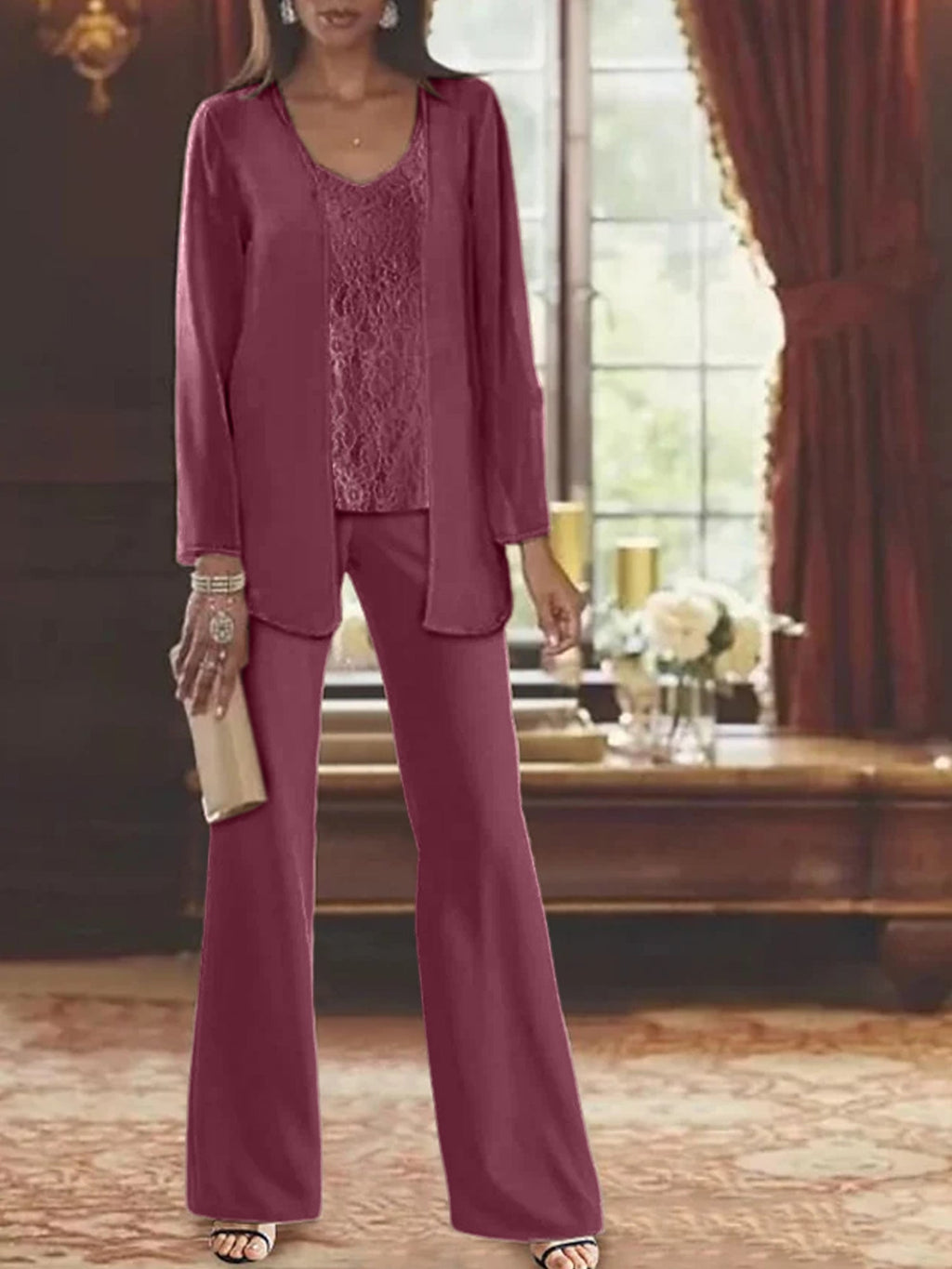 Tailleurs-pantalons en mousseline pour la mère de la mariée, avec veste 