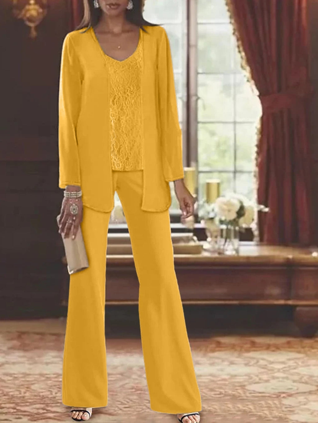 Tailleurs-pantalons en mousseline pour la mère de la mariée, avec veste 