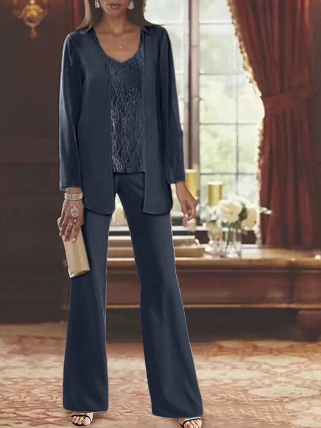Tailleurs-pantalons en mousseline pour la mère de la mariée, avec veste 