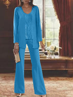 Tailleurs-pantalons en mousseline pour la mère de la mariée, avec veste 