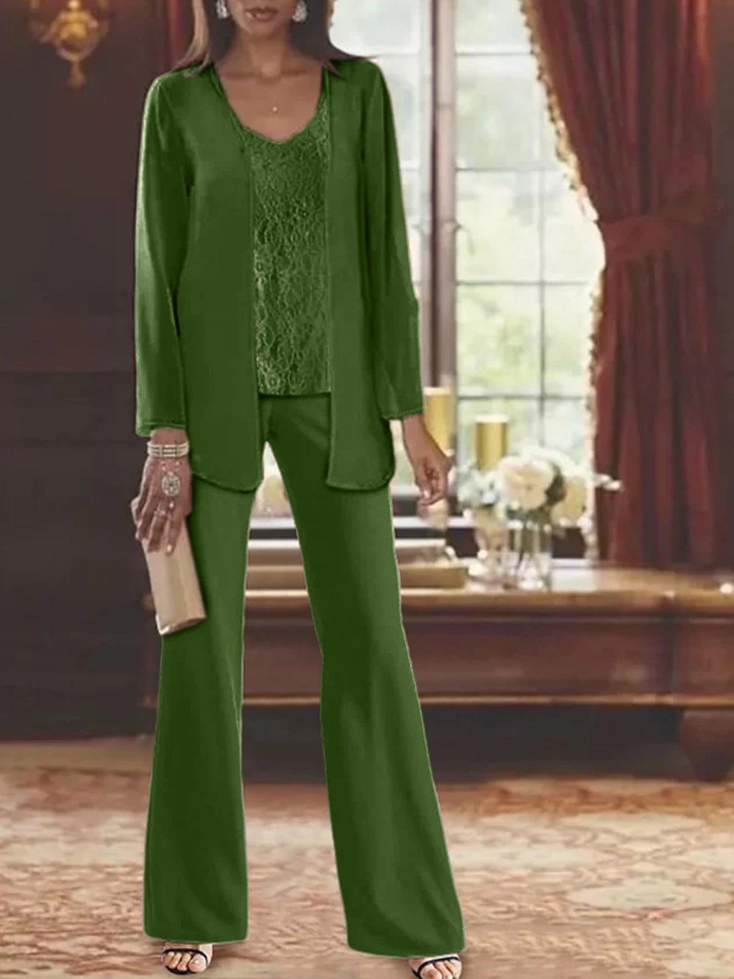 Tailleurs-pantalons en mousseline pour la mère de la mariée, avec veste 