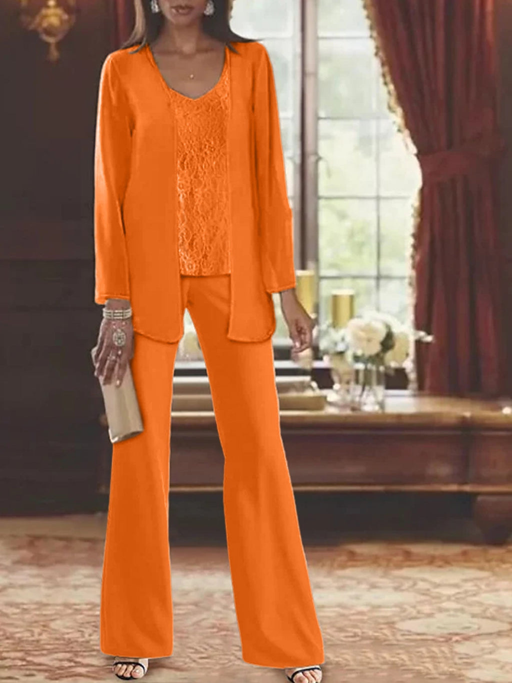 Tailleurs-pantalons en mousseline pour la mère de la mariée, avec veste 