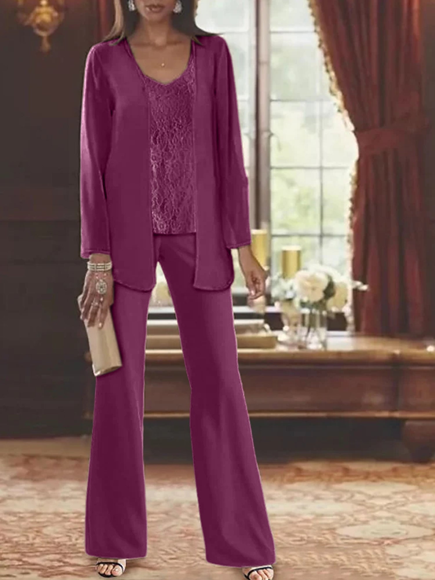 Tailleurs-pantalons en mousseline pour la mère de la mariée, avec veste 