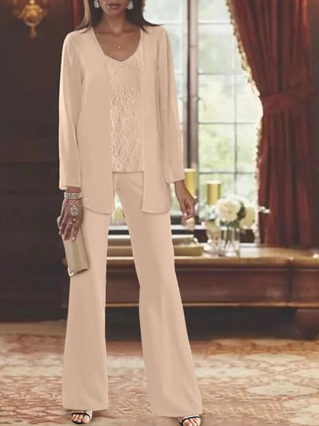 Tailleurs-pantalons en mousseline pour la mère de la mariée, avec veste 