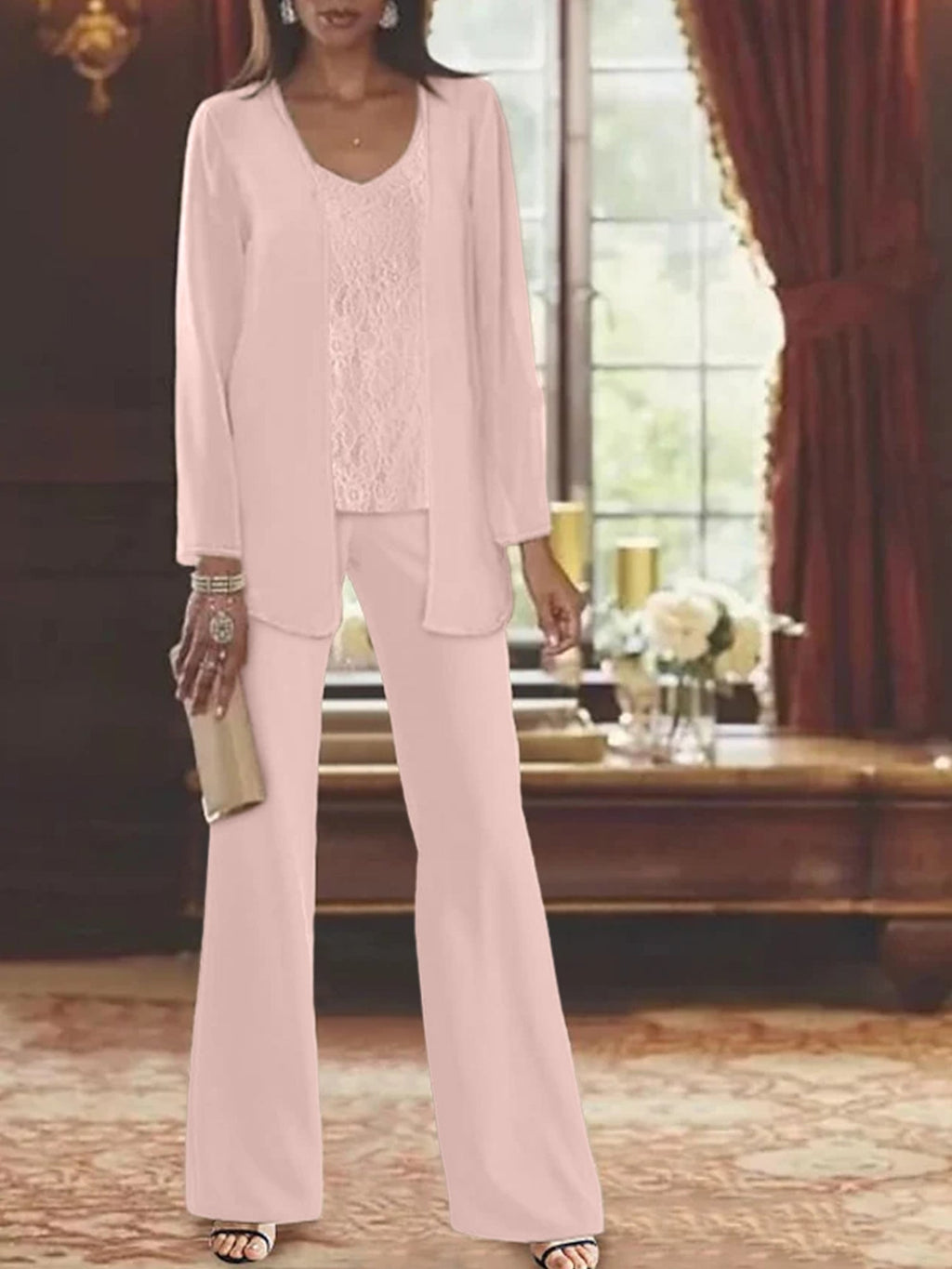 Tailleurs-pantalons en mousseline pour la mère de la mariée, avec veste 